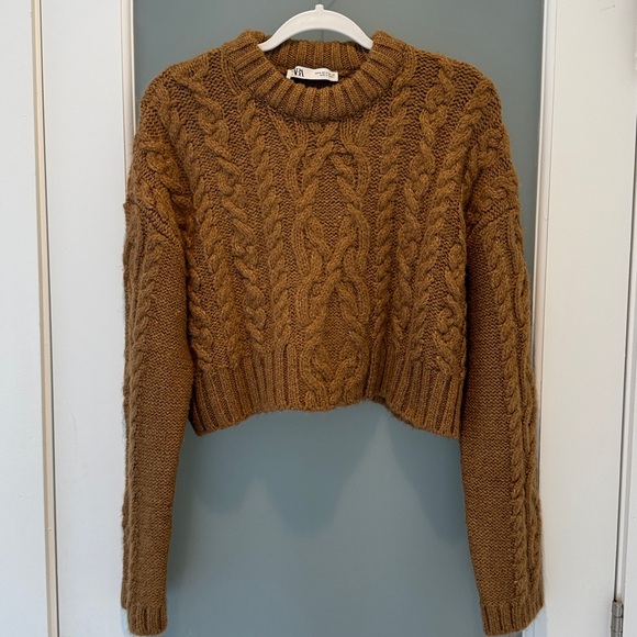 Zara Cropped Cable Knit Sweater - Brown - Picture 7 of 8